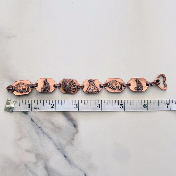Vintage Copper Link Bracelet Native American Buffalo Indian - Picture 7 of 8